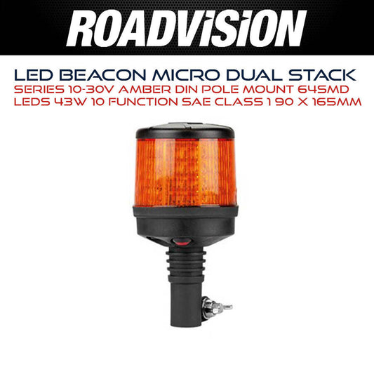 LED Beacon Micro Revolver (RB122PY) Dual 10-30V Amber DIN Pole Mount 43W 10 Function SAE Class 1